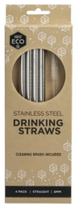 Stainless Steel Drinking Straws, 4pk + Brush
