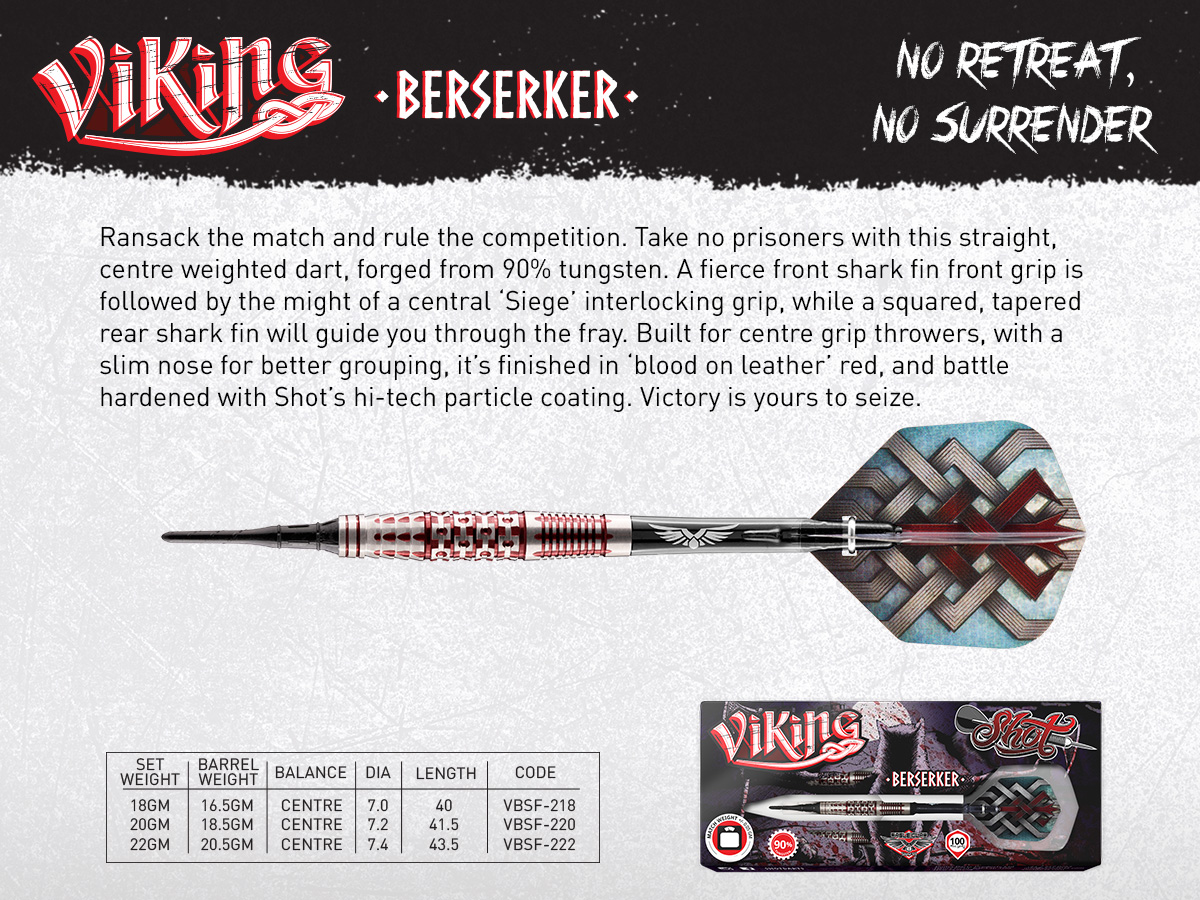 SHOT Viking Berserker Soft Tip Darts 22g  VBSF-222