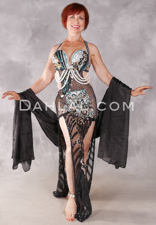DIAMONDS & PEARLS Egyptian Dress - Black, Teal and Silver