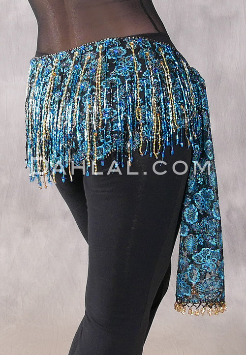 Egyptian Lace Fringe Hip Wrap - Turquoise, Black and Gold