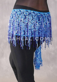 Egyptian Lace Fringe Hip Wrap - Medium Blue, Light Blue and Royal Blue Iris