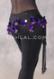Black Net Egyptian Hip Scarf with Beads and Paillettes - Purple