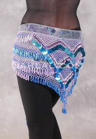 Egyptian Deep V Beaded Hip Wrap and Teardrop Beads - Graphic Print with Orchid, Turquoise, Fuchsia and Silver