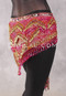 Egyptian Deep V Beaded Hip Wrap and Teardrop Beads - Graphic Print with Gold and Red