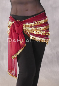 Five-Row Egyptian Coin Hip Scarf - Wine and Gold