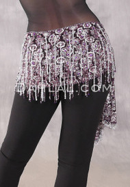 Egyptian Lace Fringe Hip Wrap - Dark Plum, White with Amethyst and Silver