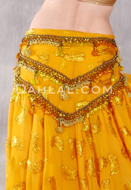 Egyptian Beaded Shawl Hip Scarf - Goldenrod with Orange, Yellow and Gold