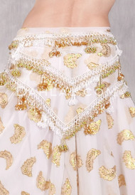 Egyptian Beaded Shawl Hip Scarf - White and Gold
