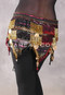 Teardrop Fringe Wave Egyptian Hip Scarf with Coins- Metallic Stripe with Gold, Red and Black