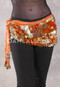 DENDERA Two Layer Paillette and Coin Egyptian Hip Scarf - Light Orange with Gold