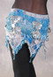 Teardrop Fringe Wave Egyptian Hip Scarf with Coins - Floral with Turquoise Iris and Silver