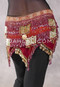 Teardrop Fringe Wave Egyptian Hip Scarf with Coins- Ethnic Print with Wine Iris and Gold