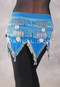 Teardrop Fringe Wave Egyptian Hip Scarf with Coins - Solid Turquoise with Light Turquoise Iris and Silver