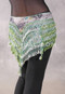 Deep "V" Beaded Loop Egyptian Hip Scarf - Graphic Print with Lime Iris, White Iris and Silver