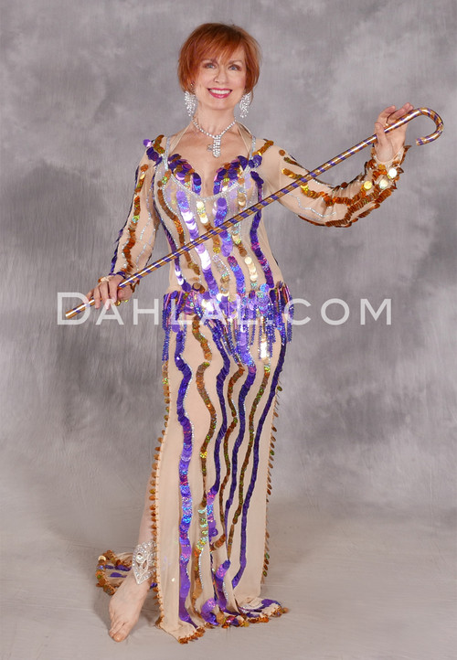NILE EMPRESS Beledi Dress - Nude, Gold and Purple