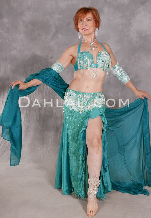 NADIA Egyptian Beaded Costume - Teal, Mint and Silver