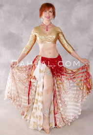 GOLDEN EMPRESS II Metallic Chiffon Skirt - Gold, Red and Cream