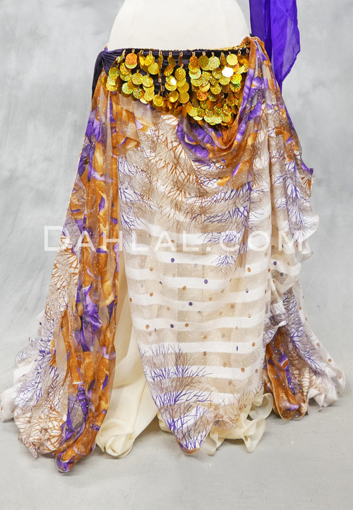 GOLDEN EMPRESS II Metallic Mesh Chiffon Skirt - Gold, Purple and Cream