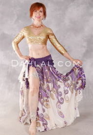 GOLDEN EMPRESS III Metallic Swirl Wave Chiffon Skirt - Gold, Purple and Cream