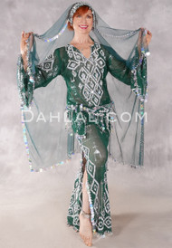 Egyptian Assuit Beledi Dress - Forest Green and Silver