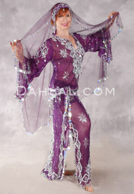 Egyptian Assuit Beledi Dress - Purple and Silver
