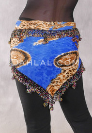 DYNASTY Wide Row Beaded Hip Scarf - Royal Blue, Gold and Copper with Multi-color