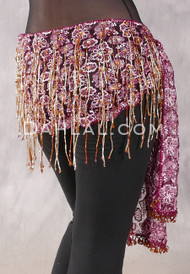 Egyptian Lace Fringe Hip Wrap - Wine, Light Pink, Gold Iris and Gold