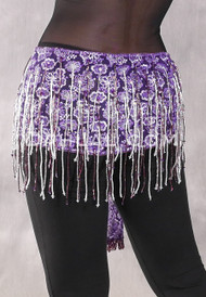 Egyptian Lace Fringe Hip Wrap - Purple, Lavender, Amethyst, Silver and White