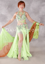 ASHIYA Egyptian Beaded Costume - Bright Lime, Silver and Green, Bra Size 