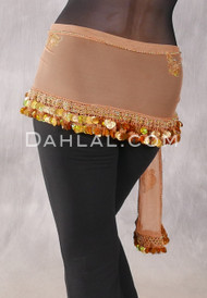 Egyptian Sheer Hip Scarf With Coins And Paillettes - Camel with Gold