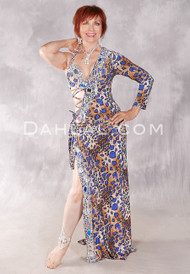 WILD OBSESSION Egyptian Dress - Leopard Print, Royal Blue, Tan and Silver