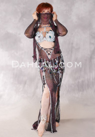 MIDNIGHT MAGIC Egyptian Dress in Black and Red Iridescent and Silver