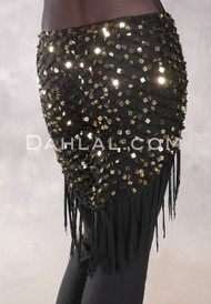 Gold On Black Sequin Crocheted Shawl