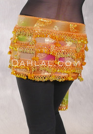 Dynasty VII Beaded 3-Row Egyptian Hip Scarf - Orange with Orange, Yellow and Gold