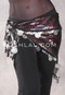 Single Row Egyptian Coin Hip Scarf with Multi-size Coins - Black with Metallic Stripes and Silver