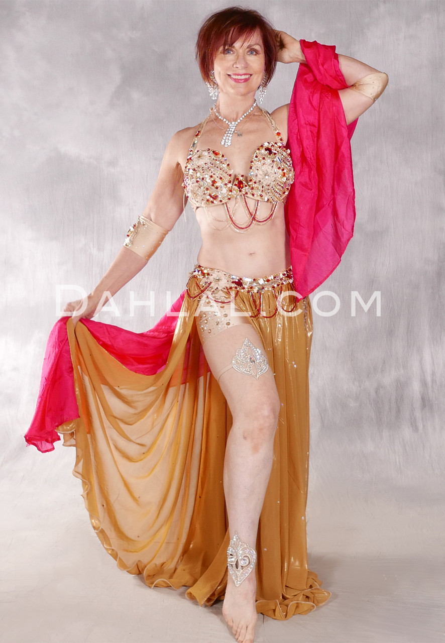 Professional Egyptian Belly Dance Costume Set With Bra, Belt, And