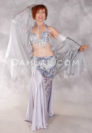 SAMARA Egyptian Beaded Costume - Silver and White, Bra Size Large C #4
