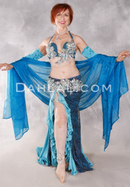 SEASIDE CHARM Egyptian Beaded Costume - Teal Iris, Turquoise, Silver and Gold