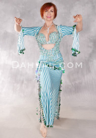 DESERT SAIDI Egyptian Dress - Turquoise, White, Green and Silver
