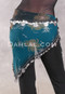 Single Row Egyptian Coin Hip Scarf with Multi-size Coins- Teal and Black Gradient with Silver