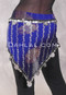 Single Row Egyptian Coin Hip Scarf with Multi-size Coins - Royal Blue and Black with Silver