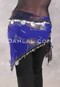 Single Row Egyptian Coin Hip Scarf with Multi-size Coins - Royal Blue and Black with Silver