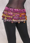 Beaded 3-Row Egyptian Lace Hip Scarf - Magenta, Gold, Orange and Amethyst