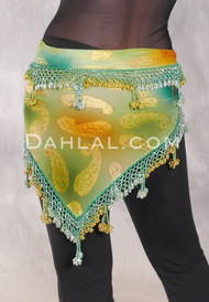 DYNASTY VII Wide Row Beaded Hip Scarf - Green with Gold and Sage