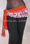 Assuit Beaded Coin and Paillette Egyptian Hip Scarf - Orange and Silver