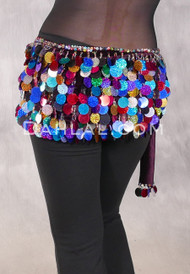 Egyptian Velvet Hip Wrap with Paillettes - Plum and Multi-color