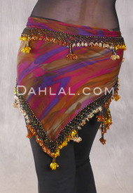 DYNASTY Wide Row Beaded Hip Scarf - Graphic Print with Gold, Copper and Yellow