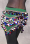 Three Row Egyptian Paillette Scarf - Green with Multi-color and Silver