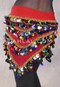 Three Row Egyptian Paillette Scarf - Red with Multi-color and Silver