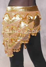 Egyptian Beaded with Coins Hip Scarf - Metallic Gold